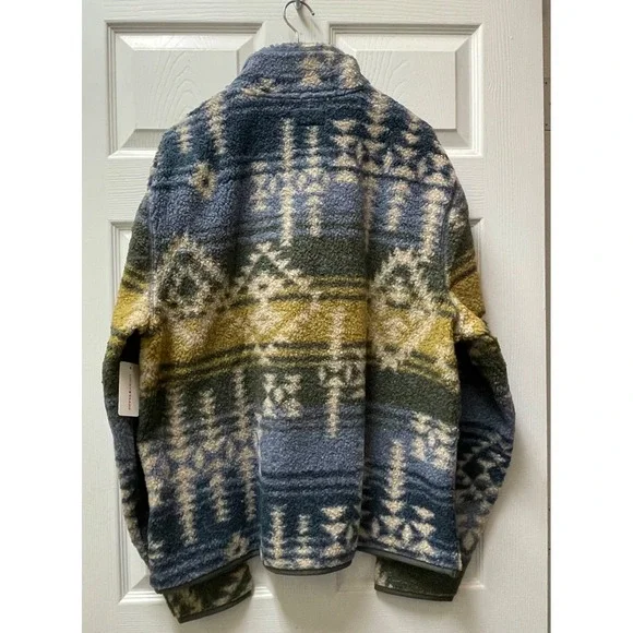 Lucky Brand Mens XL Faux Shearling 1/4 Zip Multicolor Pullover Aztec Outdoor NWT